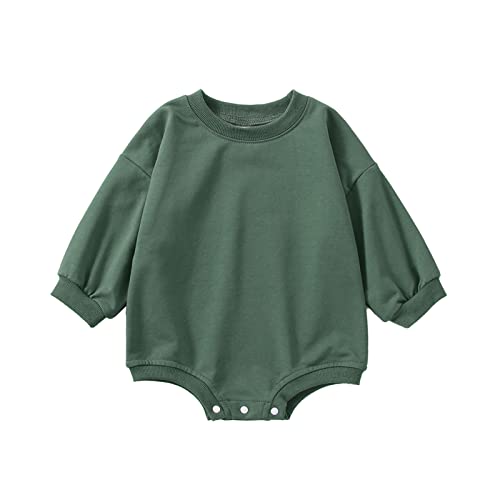 DOSYZTO Baby Girl Boy Sweatshirt Romper Outfit Solid Color Long Sleeve Round Neck Jumpsuit Infant Bodysuit Top (Solid Dark Green Romper,12-18 Months)