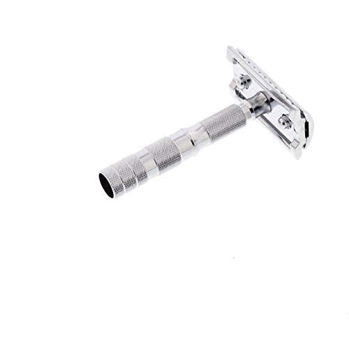 Merkur 933C Travel Double Edge Safety Razor - Compact Design with Leather Case, Chrome Finish