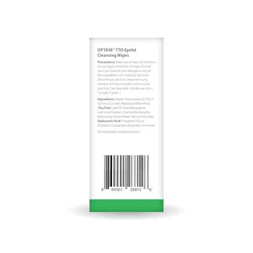 OPTASE Tea Tree Oil Eyelid Cleansing Wipes, Box of 20