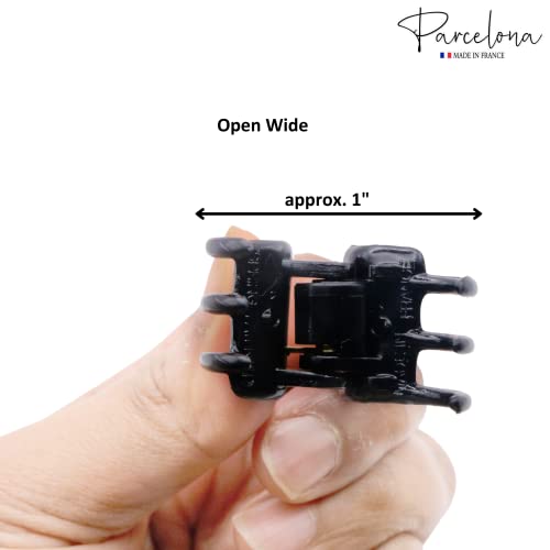 Parcelona French Glossy Square Very Small 3/4" Black Celluloid Set of 2 No Slip Grip Jaw Hair Claw Durable Styling Women Hair Accessories Strong Hold Girls Hair Claw Clips, Made in France