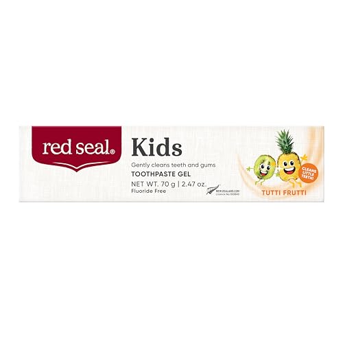 Red Seal Kids Toothpaste - Tutti Frutti Flavor, Fluoride Free, No Synthetic Colors, Paraben & SLS-Free, Vegan, Cruelty-Free, NATRUE Certified - Ideal for Parents Seeking Natural Oral Care, 2.47oz