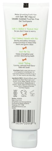 Desert Essence Fluoride-Free Toothpaste Gel for Kids - Tutti Frutti Flavor - Safe for Toddlers and Babies - Gluten-Free, SLS-Free, Non-Fluoride - Safe to Swallow with Xylitol and Aloe, 4.7oz