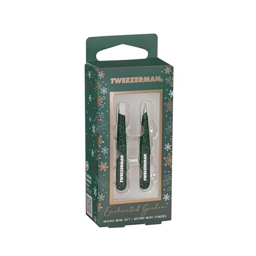 Tweezerman Enchanted Garden Micro Mini Slant & Point Tweezer Set - Eyebrow Tweezers for Women and Men