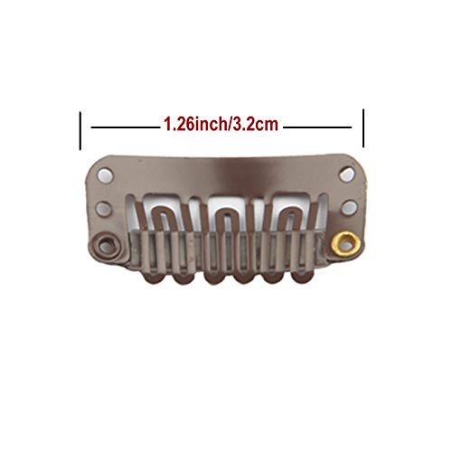 30pcs Hair Extension Clips U-Shape Stainless Steel Snap Clips for Wigs and Hair Extensions and Hairpieces, 30 Assorted Sewing Needles and 2 Rolls Thread (Dark Brown)