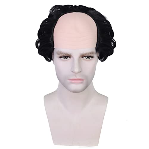 HUNIGIR Bald Black Wig Short Fluffy Wig Bald Head Black Wig Heat Resistant Synthetic Halloween Party Cosplay Costume Wig (Black)