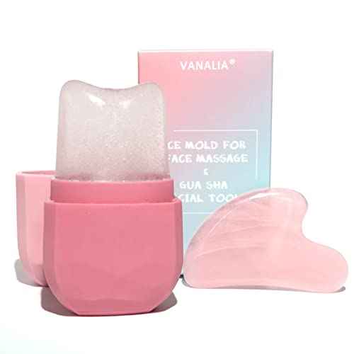 Ice Roller and Gua Sha Set for Face, Eyes and Neck - Skin Care Beauty Tools to Brighten Skin and Enhance Natural Glow (Pink)