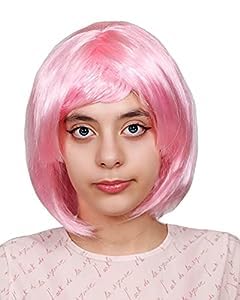 Matissa Short Straight 10" Bob Wig with Bangs Synthetic Fancy Dress Costume Halloween Party (Pink)