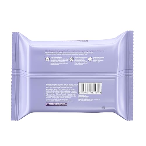 Neutrogena Makeup Remover Night Calming Cleansing Towelettes, Disposable Nighttime Face Wipes to Remove Dirt, Oil & Makeup, 25 ct