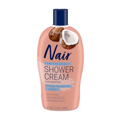 Nair Sensitive Formula Shower Cream Hair Remover with Coconut Oil and Vitamin E, 12.6oz