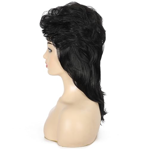 Daiaces Black Mullet Wigs for Women 80s Rocker Wig Costumes Fancy Party Cosplay Halloween Wig