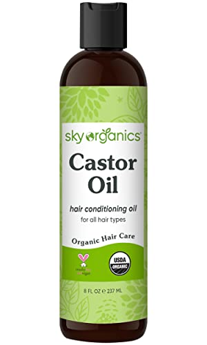 Sky Organics - 8 oz Organic Castor Oil | 100% Pure Cold Pressed Castor Hair Oil for Scalp, Lashes, Brows | Natural Conditioner |Omega Fatty Acids |Vegan Hair Care | 8oz w/Exclusive Ebook