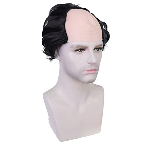 HUNIGIR Bald Black Wig Short Fluffy Wig Bald Head Black Wig Heat Resistant Synthetic Halloween Party Cosplay Costume Wig (Black)