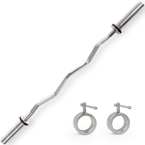 Sunny Health & Fitness Olympic Curl Bar ? Chrome Finish, 2-Inch Sleeves for Strength Training, Bearing and Bushing Rotation for Traps, Deadlifts, Squats and More, Available in Standard and Super Curl Versions