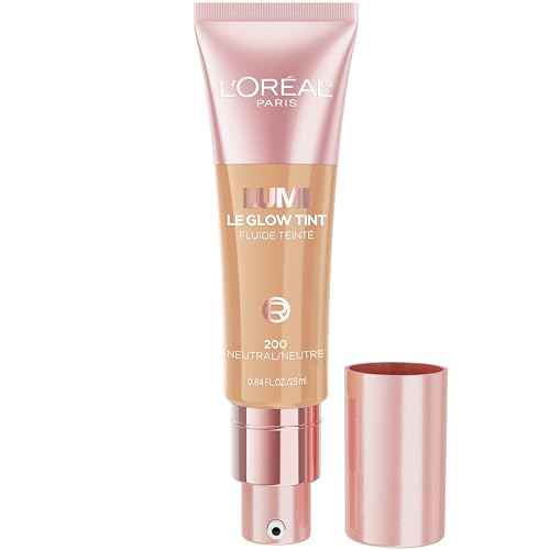 L'Oreal Paris Lumi Le Glow Skin Tint, Lightweight Water-Based Tinted Serum with Foundation-Like Coverage, Glow Illuminator, Neutral 200, 0.85 Fl Oz
