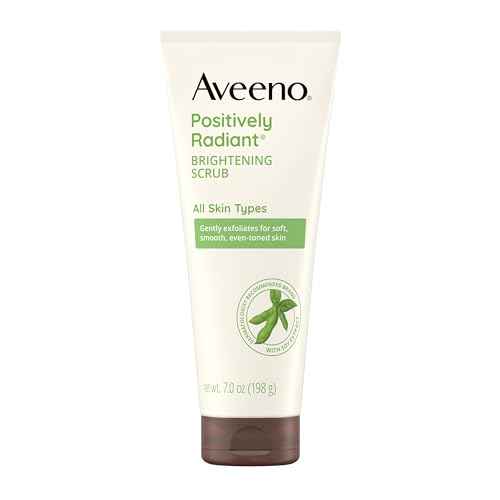 Aveeno Positively Radiant Brightening Face Scrub & Exfoliating Daily Face Wash, Moisture-Rich Soy Extract, Oil-Free, Soap-Free, Hypoallergenic, Non-Comedogenic, Improves Tone & Texture, 7 oz