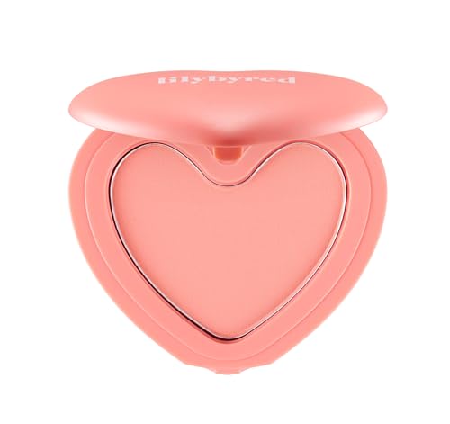 Lilybyred LUV BEAM CHEEK(AD) (01_Loveable Coral) - Heart Shaped Powder Blush with Shimmer, Natural-Looking Flush, Long-Lasting Radiance, Korean Beauty