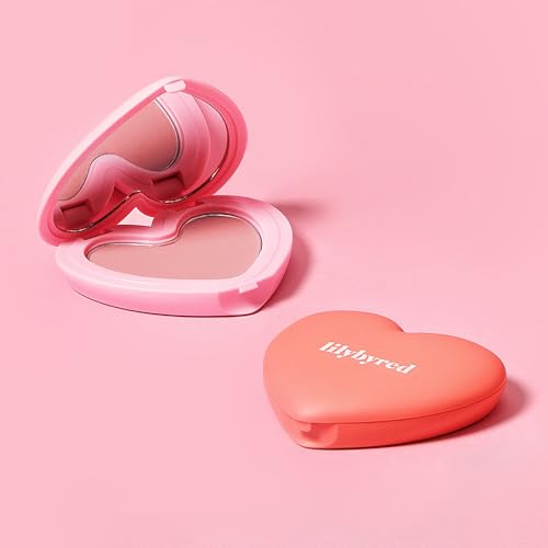 Lilybyred LUV BEAM CHEEK(AD) (01_Loveable Coral) - Heart Shaped Powder Blush with Shimmer, Natural-Looking Flush, Long-Lasting Radiance, Korean Beauty