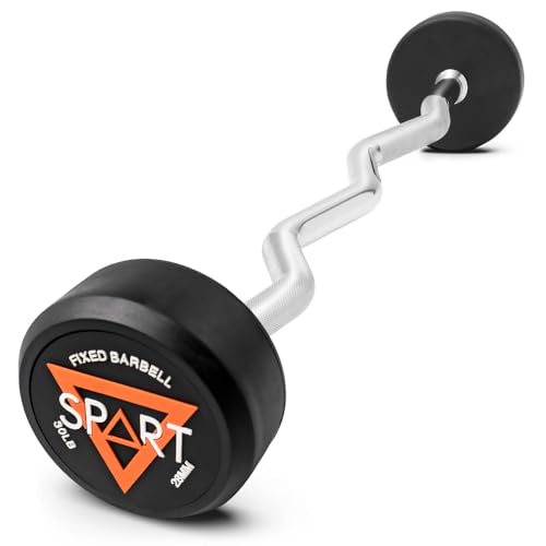 Rubber Coated Fixed Barbell, Pre-Loaded Weights EZ Curl Solid Steel Barbells, Weighted Bar for Weightlifting Exercise, Bodybuilding, Strength Training, Squat Rack & Bench Press