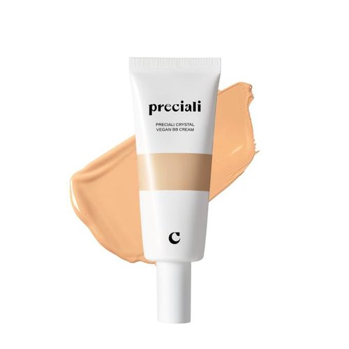 Preciali Crystal Vegan BB Cream –0% irritation, Perfect Cover Beauty Balm with Broad Spectrum SPF 38, Lightweight Glow Finish, 02 Natural Beige, 1.35 fl oz