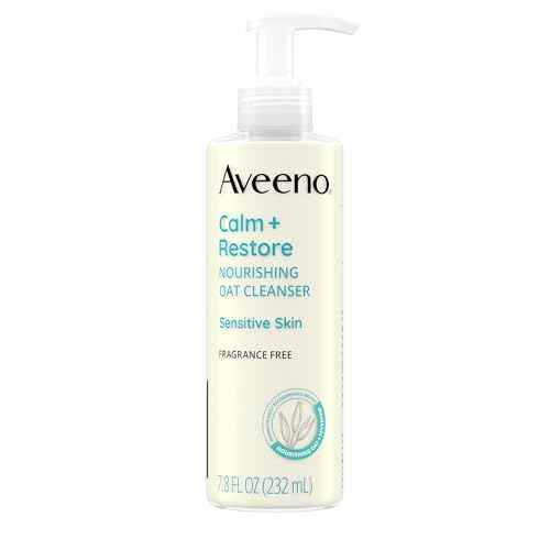Aveeno Calm + Restore Facial Cleanser for Sensitive Skin, Hydrating Gentle Milky Face Cleanser with Nourishing Oat and Feverfew, Hypoallergenic Formula, Fragrance Free, 7.8 fl oz