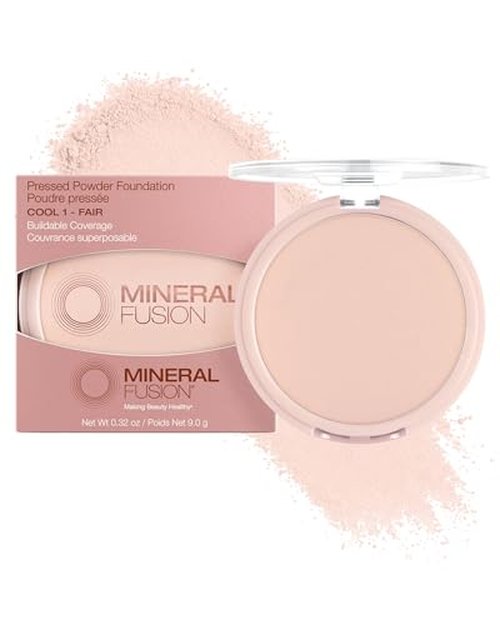 Mineral Fusion Pressed Powder Foundation - Matte Finish Face Powder for Med/Tan Skin with Yellow Undertones - Age Defying Natural Makeup - Talc Free, Vegan, Hypoallergenic (Warm 3)
