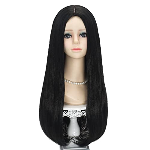 Probeauty Long Black Braided Wig for Kids Girls Cosplay Wigs with Devil Headband Necklace for Halloween Costume