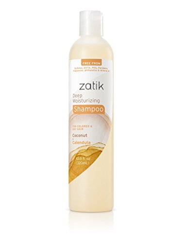 Zatik Naturals - Deep Moisturizing Shampoo with Coconut & Calendula - Vegan Bio-degradable pH balanced, for Colored and Dry Hair, Free From Sulfates, phthalates & Synthetic Fragrances - 10.8 Fl Oz