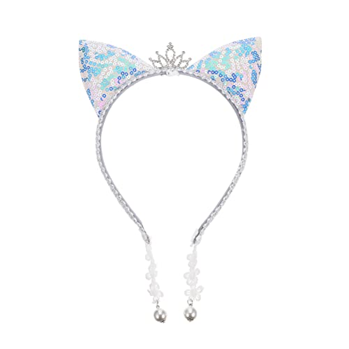 FOMIYES Cat Ears Headband with Glitter Sequin, Animal Ears Bridal Tiara, Lace and Pearl Pendant for Women Girls