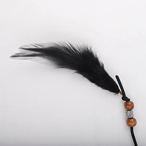 Jumwrit Boho Feather Headband Indian Hippie Gypsy Headpiece Black Feather Tassel Headdress Hemp Rope Beaded Hairband Hair Accessories for Women and Girls Festival Party Decoration