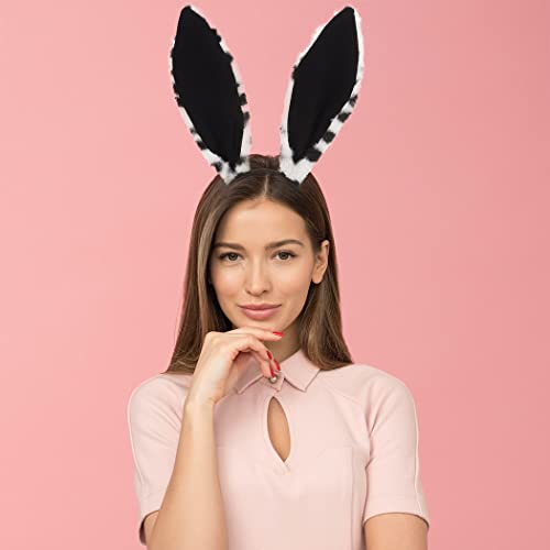 Jerany Plush Bunny Ears Headbands Cute Rabbit Hairbands Cosplay Party Sexy Hair Hoop for Women and Girls (A-Black)