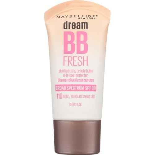 Maybelline Dream Fresh Skin Hydrating BB cream, 8-in-1 Skin Perfecting Beauty Balm with Broad Spectrum SPF 30, Sheer Tint Coverage, Oil-Free, Light/Medium, 1 Fl Oz