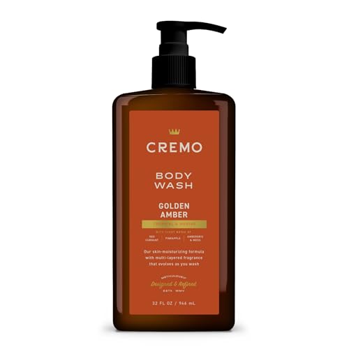 Cremo Rich-Lathering Golden Amber Body Wash for Men, Notes of Red Currant, Pineapple, Ambergris and Moss, 32 Fl Oz