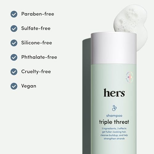hers Triple Threat Shampoo - Biotin, Saw Palmetto, & Pumpkin Seed Oil Formula - Thickening & Hydrating Shampoo - Color-Safe, Paraben-Free, Vegan - Napa Rose Scent - 6.4 Fl Oz, 2 Pack
