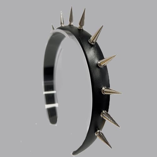 Mxdreoil Women Steampunk Spikes Headband PU Leather Women Headband Gothic Headband (DK White)