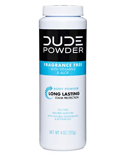 DUDE Body Powder - Fragrance Free 4 Ounce Bottle Natural Deodorizers With Chamomile & Aloe, Talc Free Formula, Corn-Starch Based Daily Post-Shower Deodorizing Powder for Men