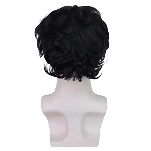 HUNIGIR Bald Black Wig Short Fluffy Wig Bald Head Black Wig Heat Resistant Synthetic Halloween Party Cosplay Costume Wig (Black)