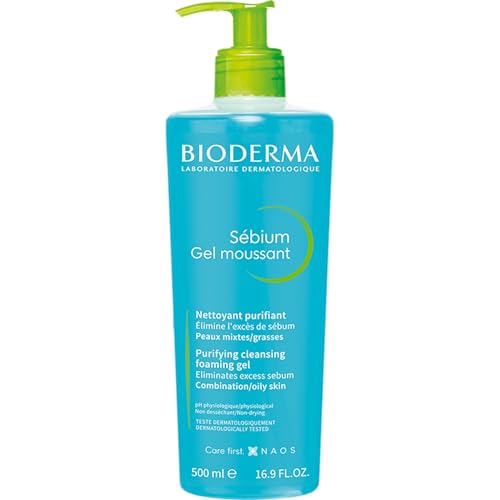 Bioderma Sébium Foaming Gel Gentle Face Cleanser Tube, Makeup Removing Cleanser, Skin Purifying Face Wash for Combination to Oily Skin, Travel Size 3.3 Fl Oz
