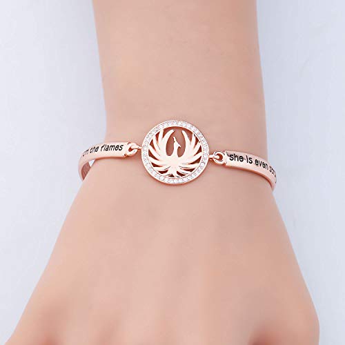 CYTING Phoenix Inspirational Quote Bracelet Phoenix Bird Jewelry Motivational Gift When The Phoenix Rises From The Flames She Is Even Stronger Than Before (Phoenix bracelet-rose gold)