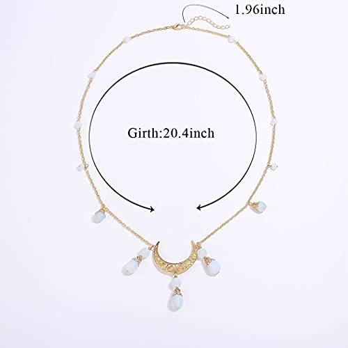 Aularso Boho Head Chain Crescent Moon Headbands Chain Vintage Crystal Forehead Chain Costume Head Jewelry for Women (Gold)