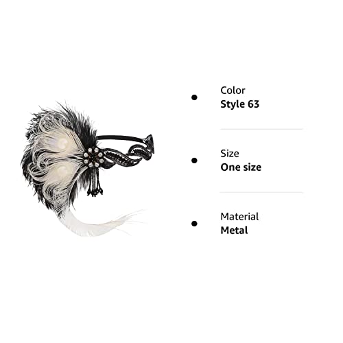 Roaring Art Deco 1920s Headpieces for Women Flapper Headband 20s Gatsby Costume Peacock Hair Accessories 07Multi Black