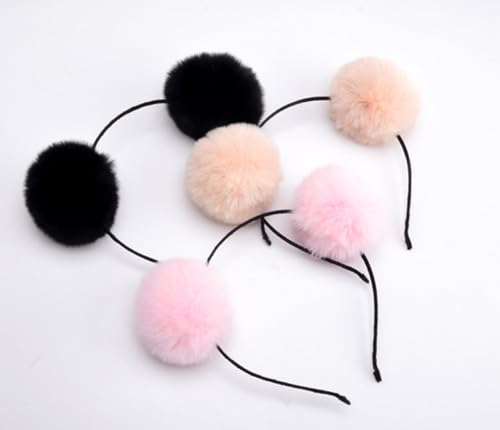 Sheliky 4Pcs Headband Bear Ears Furry Ball Hair Band Halloween Christmas Party Prom Cosplay Accessory for Women Girls (PACK B)