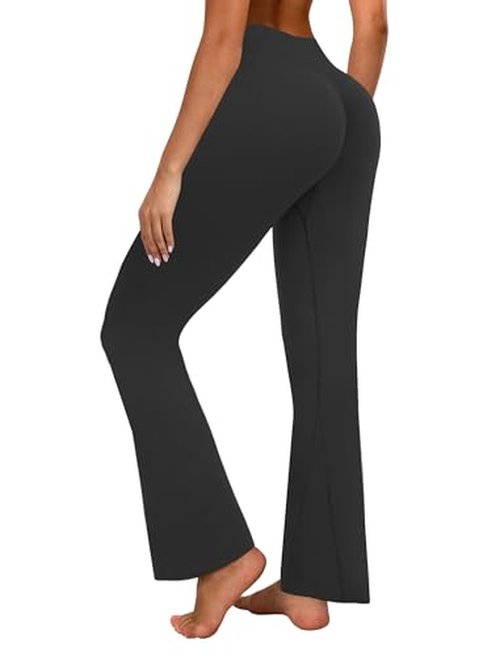 FireSwan Flare Leggings for Women Scrunch Butt Seamless Yoga Pants Tummy Control High Waisted Bootcut Workout Leggings Light Grey