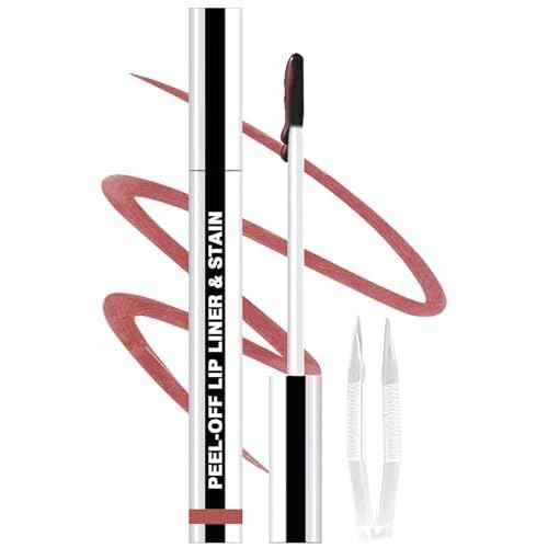 Lip Liner Stain Peel Off with Tweezer, Long Lasting Matte Lip Tattoo, Highly Pigmented Color Lip Tint Makeup, Waterproof, Transfer-proof Lipstain for Women, for All Skin Types Rose Pink