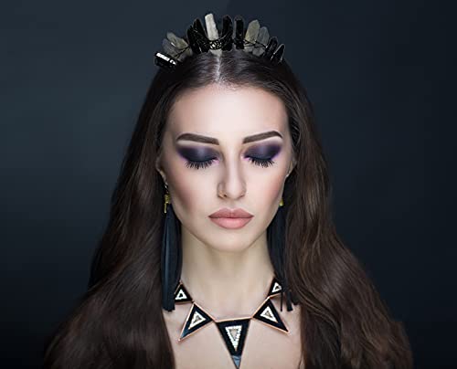 FZBHRO Crystal Quartz Headband Crown Black Women Decorative Hair Accessories Quartz Tiara Crown for Halloween Party Birthday 1pc