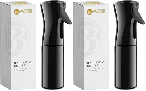 BeautifyBeauties Hair Spray Bottle – Ultra Fine Continuous Water Mister for Hairstyling, Cleaning, Plants, Misting & Skin Care (Black, 6.8 Ounces)