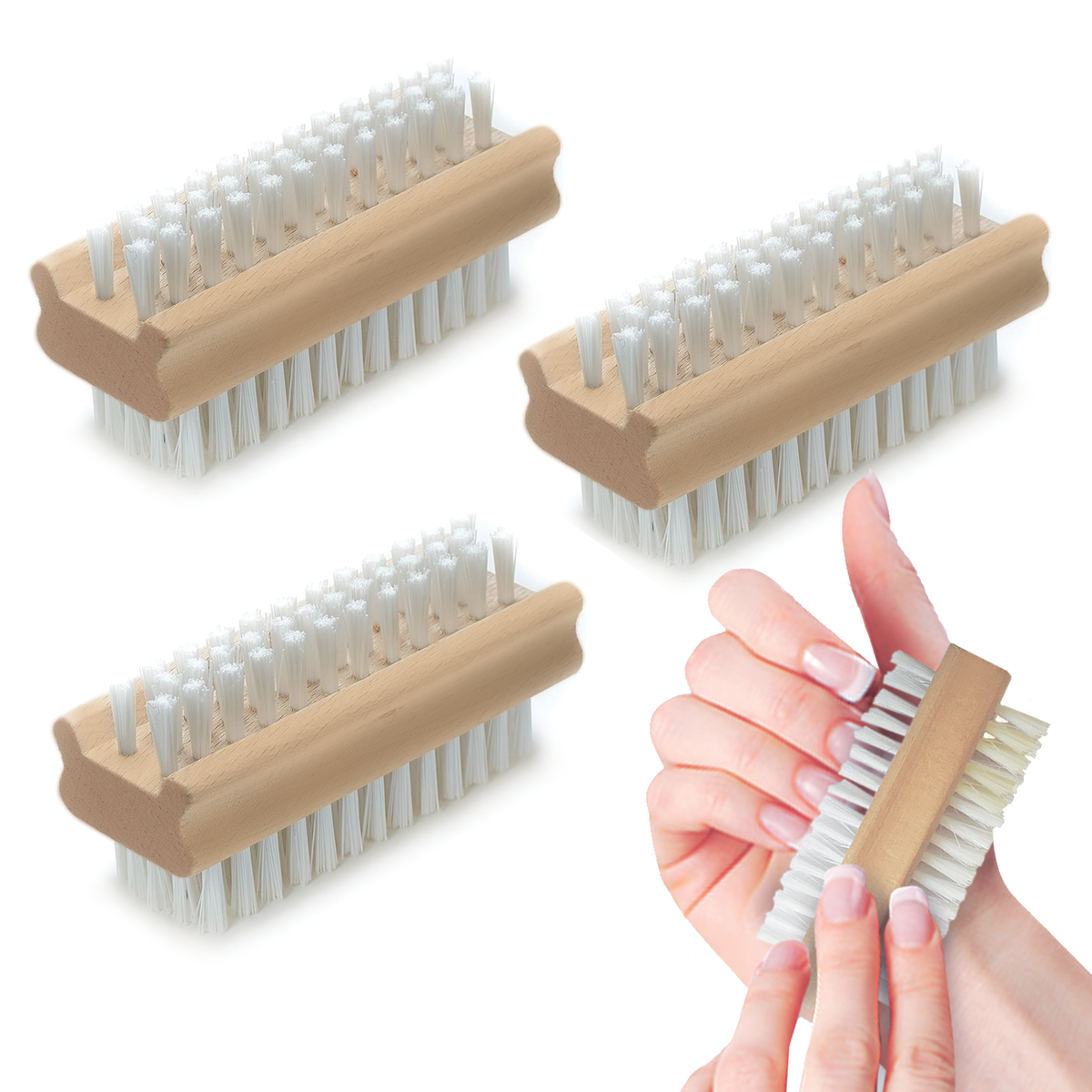 Heavy Duty Hand & Nail Brush Set - Double-Sided Wooden Handle for Cleaning and Nail Care