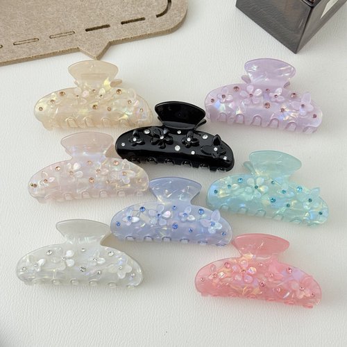 Handmade Diamond Butterfly Floral Hair Clip Elegant PVC Fan Shape Jaw Clip