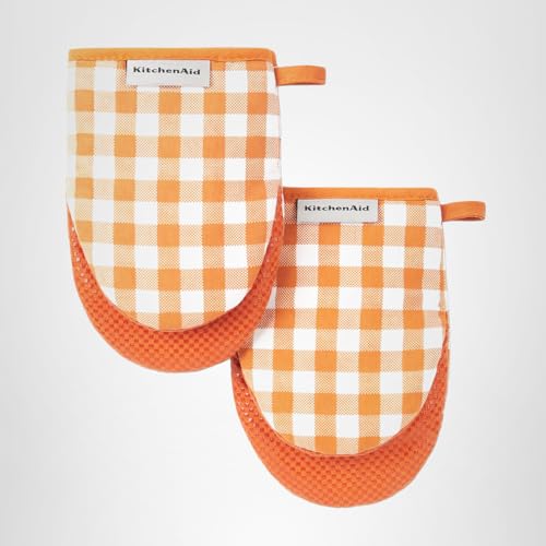 KitchenAid Gingham Mini Oven Mitt 2-Pack Set, Blue Velvet, 5.5"x8"