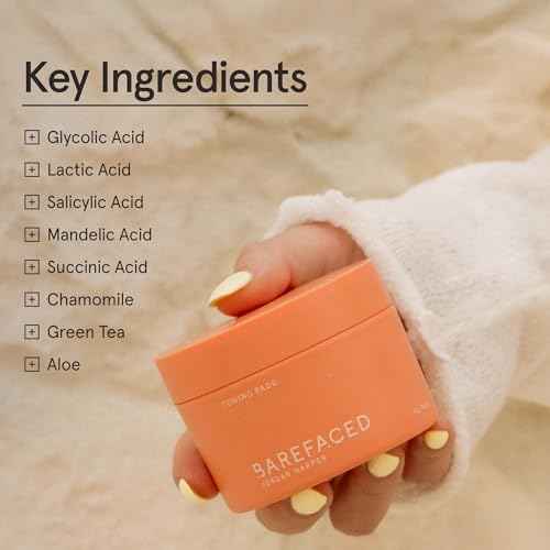 Barefaced Toning Pads (60 count) - Exfoliating Face Pads with 2% Glycolic Acid & Salicylic Acid - Brightens & Cleanses Skin, Clears Pores, Reduces Fine Lines & Wrinkles