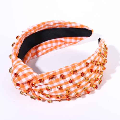 GLBCC Rhinestone Knotted Headband for Women Crystal Jeweled Beaded Headband Wide Plaid Hairband Fashion Elegant Ladies Top Knot Twist Head Band Spring Summer Hair Accessories